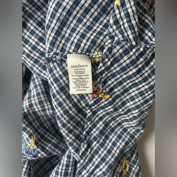 Sundance Women’s Seaside Gardens Blue Plaid Check Floral Ruffle Top - Picture 4 of 7